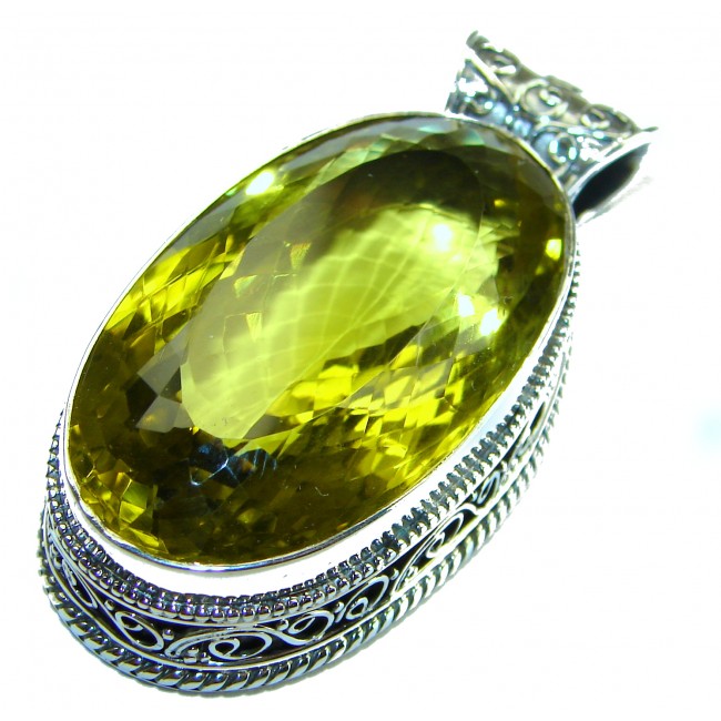 65.6 carat Oval cut flawless Lemon Quartz .925 Sterling Silver handcrafted pendant