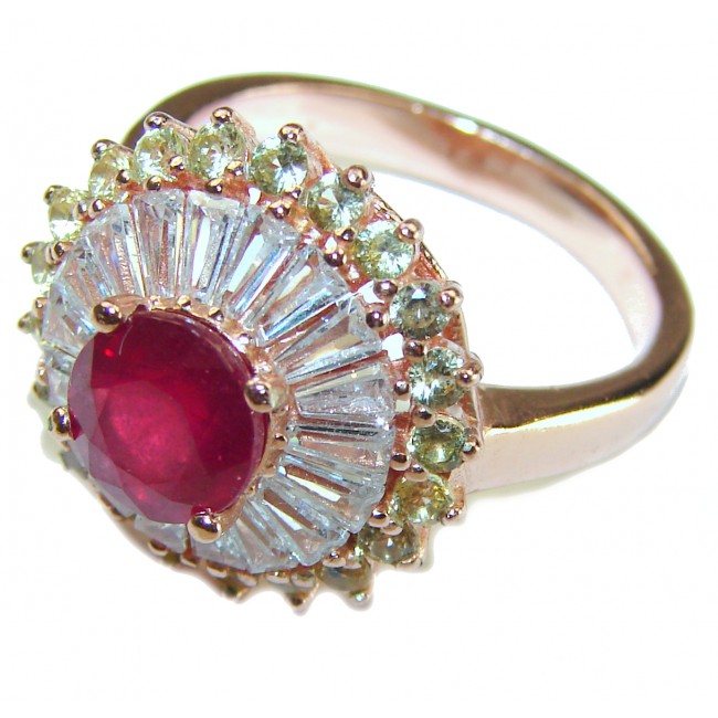 Aurora Authentic Ruby 14K Rose Gold over .925 Sterling Silver handmade Ring size 8 1/4