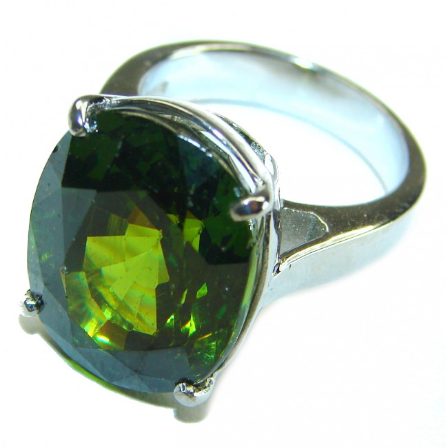 12.5 carat Oval cut Green Topaz .925 Sterling Silver handmade Ring s. 5 3/4