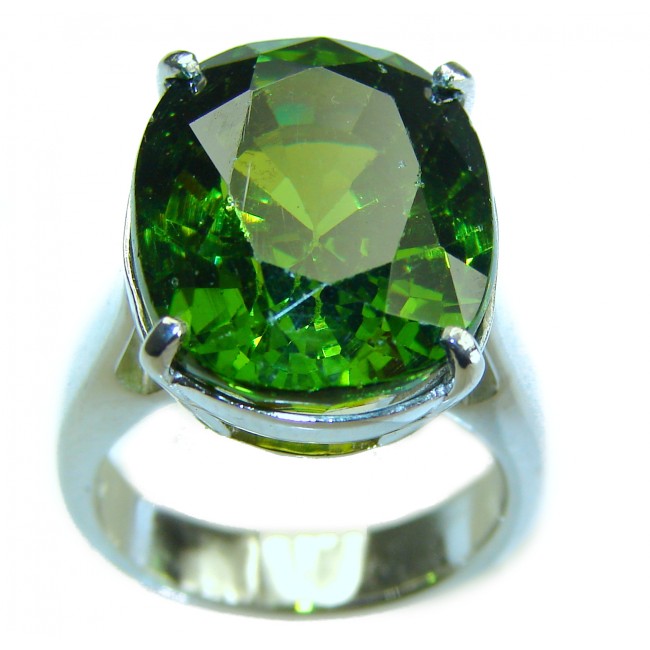 12.5 carat Oval cut Green Topaz .925 Sterling Silver handmade Ring s. 5 3/4