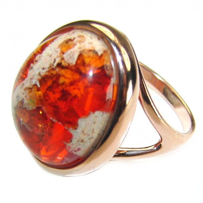 Bonfire Night best quality Mexican Opal 14K Rose Gold over .925 Sterling Silver handmade ring 8