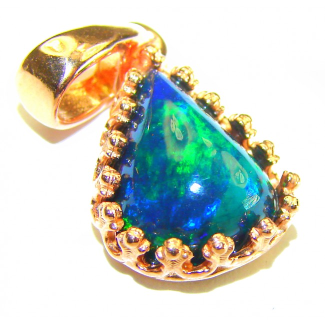 Pure Perfection 8.6CTW Authentic Black Opal 14K Gold over .925 Sterling Silver handmade Pendant