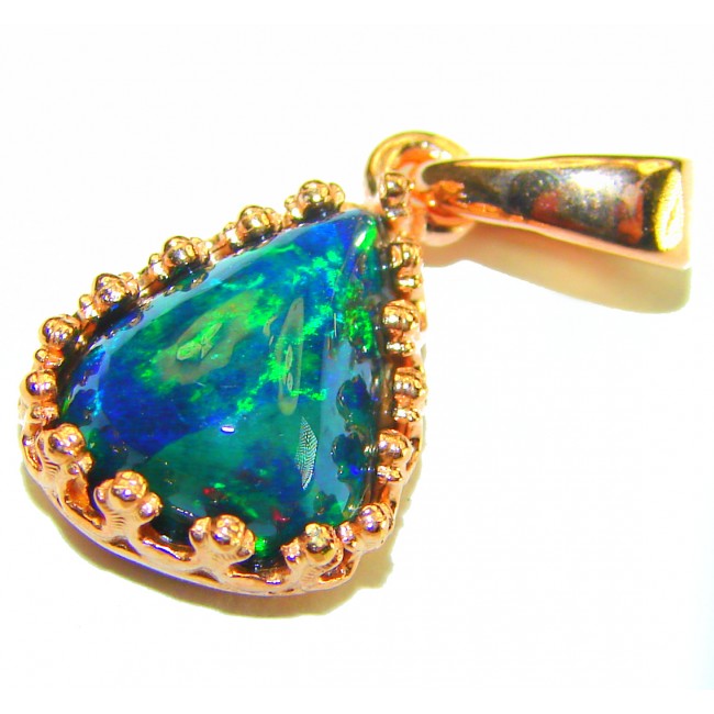 Pure Perfection 8.6CTW Authentic Black Opal 14K Gold over .925 Sterling Silver handmade Pendant