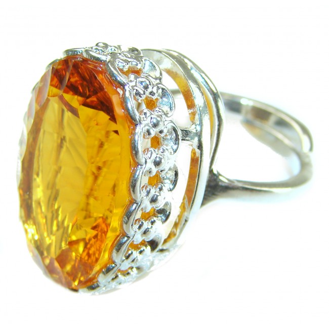 Large Hawaiian Sunset 32.5 carat Yellow Topaz .925 Sterling Silver Ring size 8 adjustable