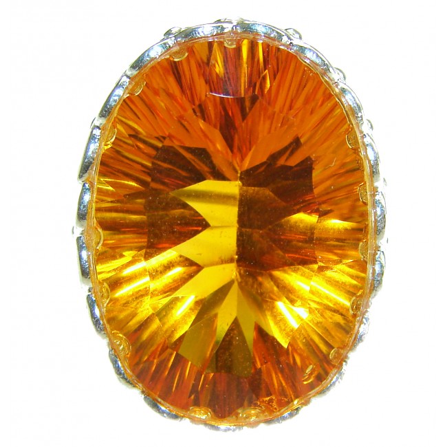 Large Hawaiian Sunset 32.5 carat Yellow Topaz .925 Sterling Silver Ring size 8 adjustable