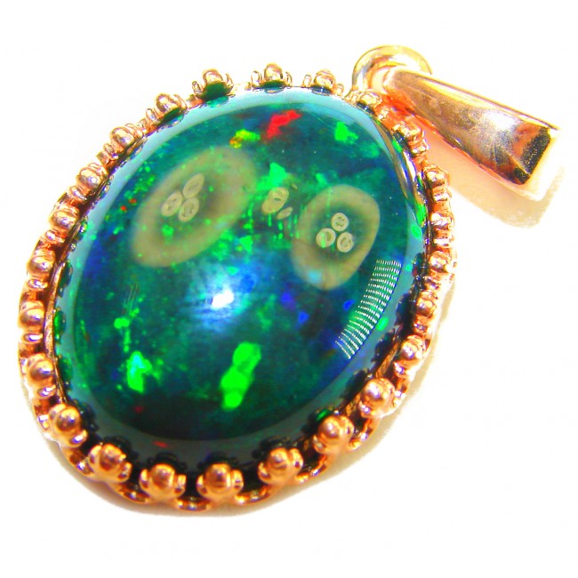 Pure Perfection 12.6CTW Authentic Black Opal 14K Gold over .925 Sterling Silver handmade Pendant