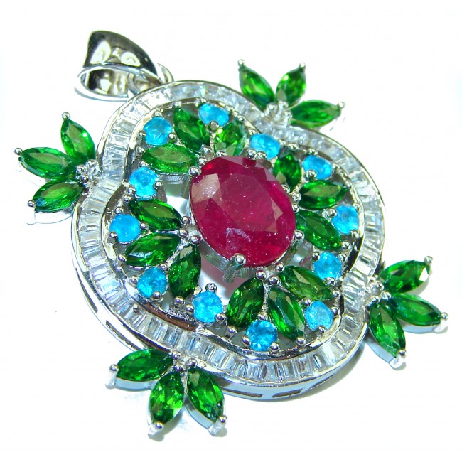 Victorian Style authentic Ruby .925 Sterling Silver handmade Pendant