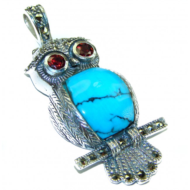 Blue Owls Blue Turquoise .925 Sterling Silver handcrafted Pendant