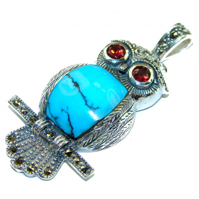 Blue Owls Blue Turquoise .925 Sterling Silver handcrafted Pendant