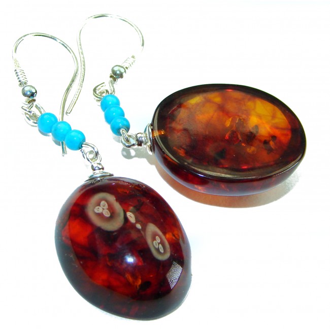 Baltic Polish Amber Turquoise .925 Sterling Silver Earrings