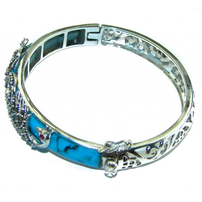 Precious Peacock Turquoise Marcasite Sterling Silver Luxury Bracelet