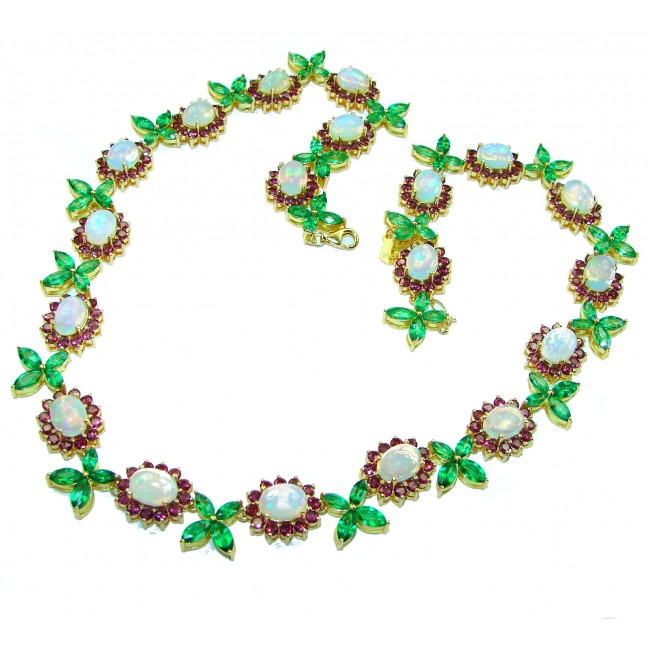 A Million Stars Real Masterpiece Natural Ethiopian Opal 18K Gold over .925 Sterling Silver Necklace