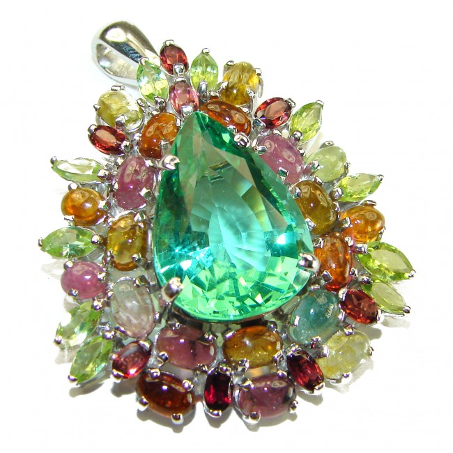 Luxurious Style Apatite Watermelon Tourmaline .925 Sterling Silver handmade Pendant Brooch