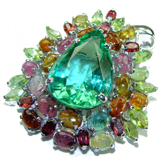 Luxurious Style Apatite Watermelon Tourmaline .925 Sterling Silver handmade Pendant Brooch