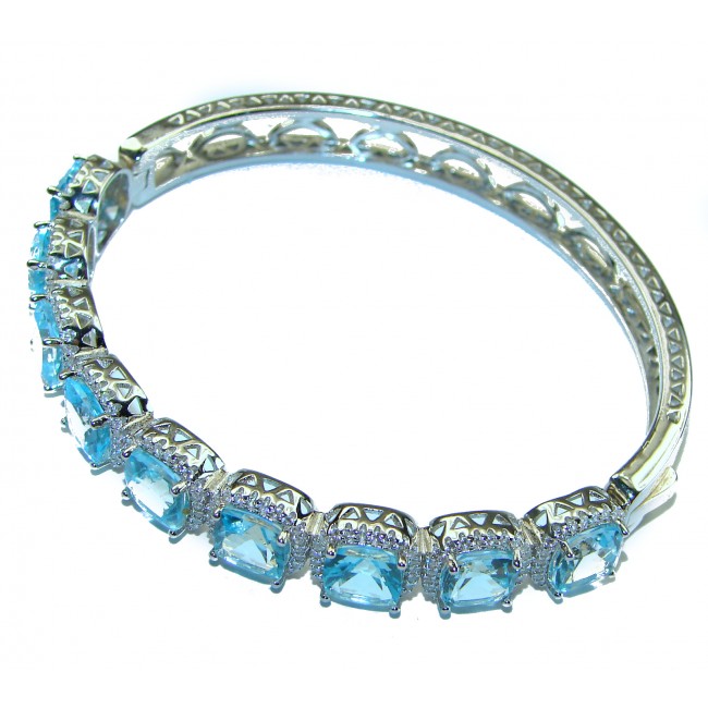 One of the kind authentic Swiss Blue Topaz .925 Sterling Silver handmade bangle Bracelet