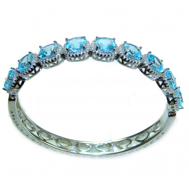 One of the kind authentic Swiss Blue Topaz .925 Sterling Silver handmade bangle Bracelet