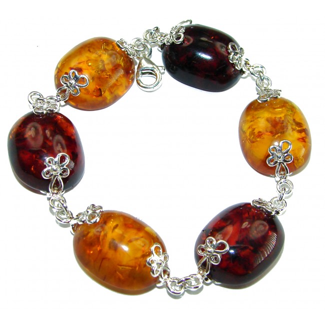 Cognac Color Beautiful Amber .925 Sterling Silver handcrafted Bracelet