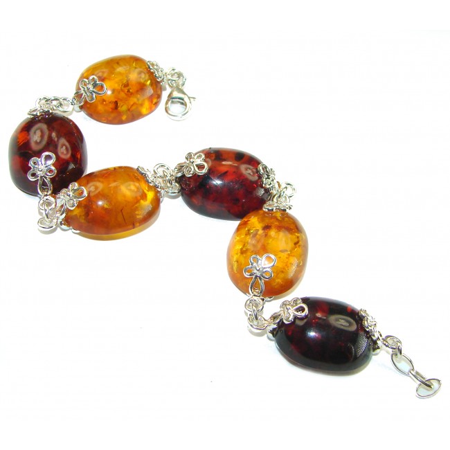 Cognac Color Beautiful Amber .925 Sterling Silver handcrafted Bracelet