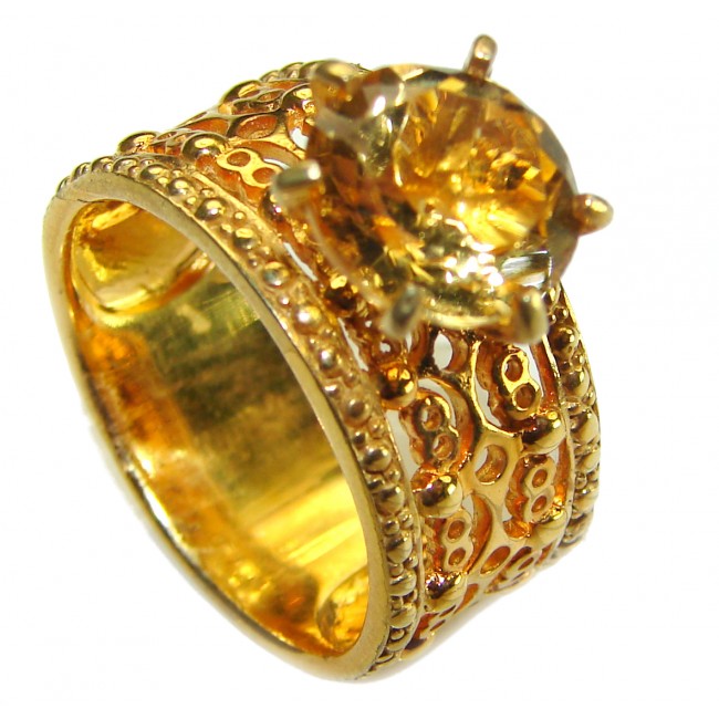 Heritage Authentic Citrine 14K Gold over .925 Sterling Silver handmade Cocktail Ring s. 8 3/4