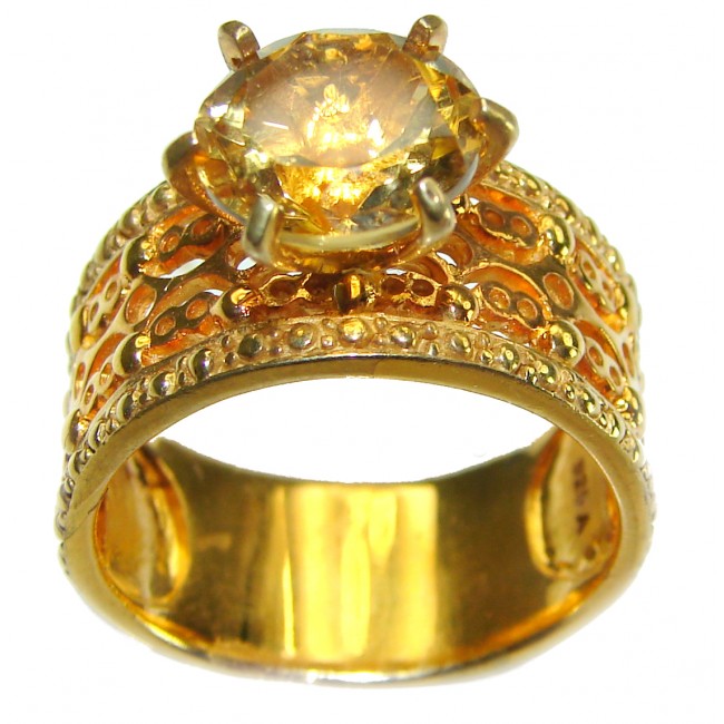 Heritage Authentic Citrine 14K Gold over .925 Sterling Silver handmade Cocktail Ring s. 8 3/4