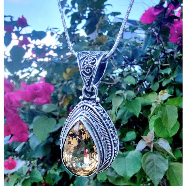 Phenomenal 28 carat Citrine .925 Sterling Silver handcrafted Pendant