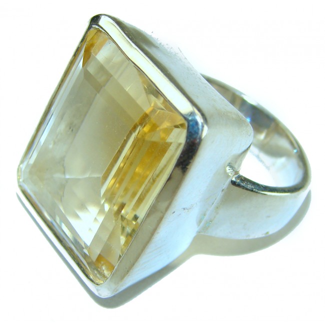 35.8 carat Genuine Lemon Quartz .925 Sterling Silver handcrafted Solid ring size 6