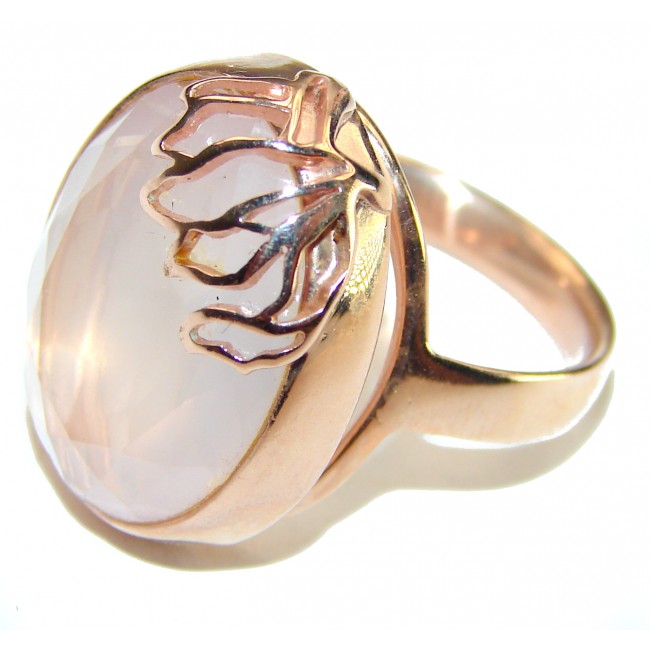 Authentic Brazilian Rose Quartz 14k Gold over .925 Sterling Silver incredible Ring size 8 1/4