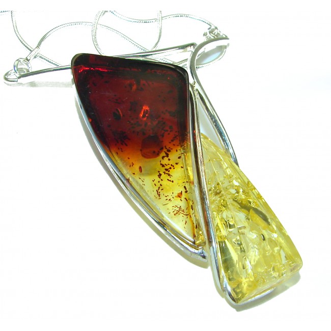 Modern Concept Natural Baltic Amber .925 Sterling Silver handcrafted Large necklace