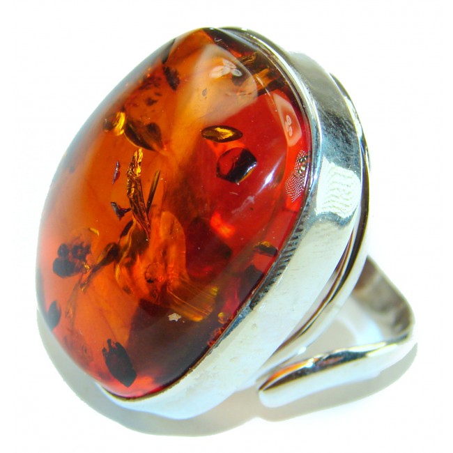 Large Authentic Baltic Amber .925 Sterling Silver handcrafted ring s. 8 adjustable