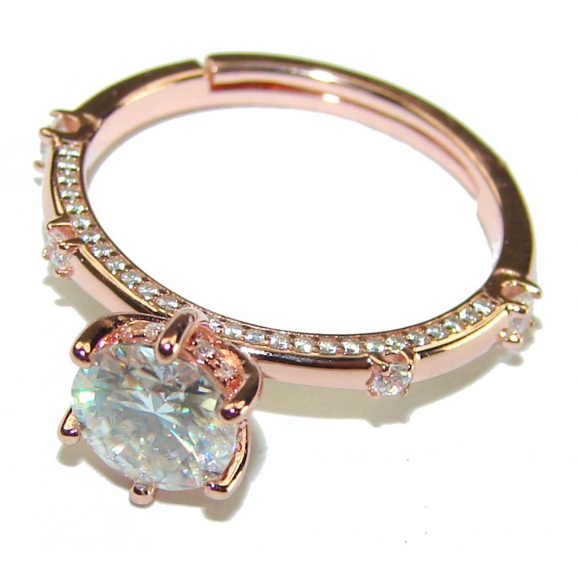 4.5 carat White Topaz 14K Rose Gold over .925 Sterling Silver handcrafted ring; s. 7 adjustable