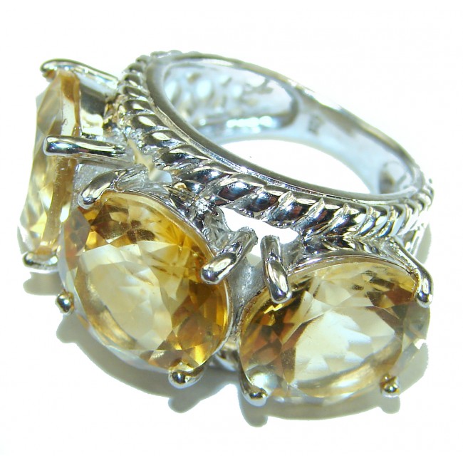 Golden Abundance 32.5 carat Citrine .925 Sterling Silver handmade Large Ring s. 6