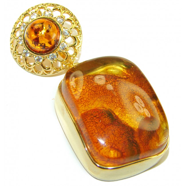 Vintage Beauty authentic Baltic Amber 14k Gold over .925 Sterling Silver handcrafted pendant