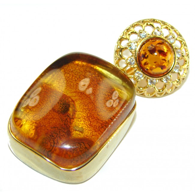 Vintage Beauty authentic Baltic Amber 14k Gold over .925 Sterling Silver handcrafted pendant