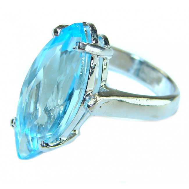 11.5 carat Fancy Marquise cut Swiss Blue Topaz .925 Sterling Silver handmade Ring size 7