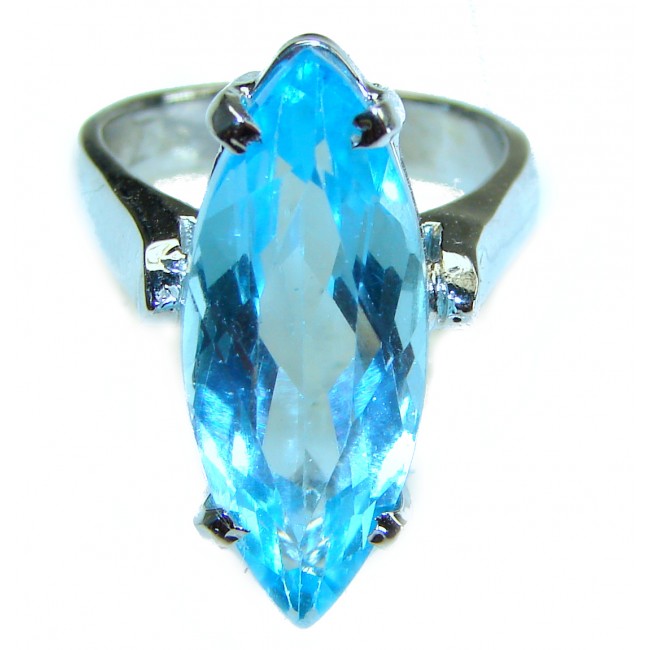 11.5 carat Fancy Marquise cut Swiss Blue Topaz .925 Sterling Silver handmade Ring size 7