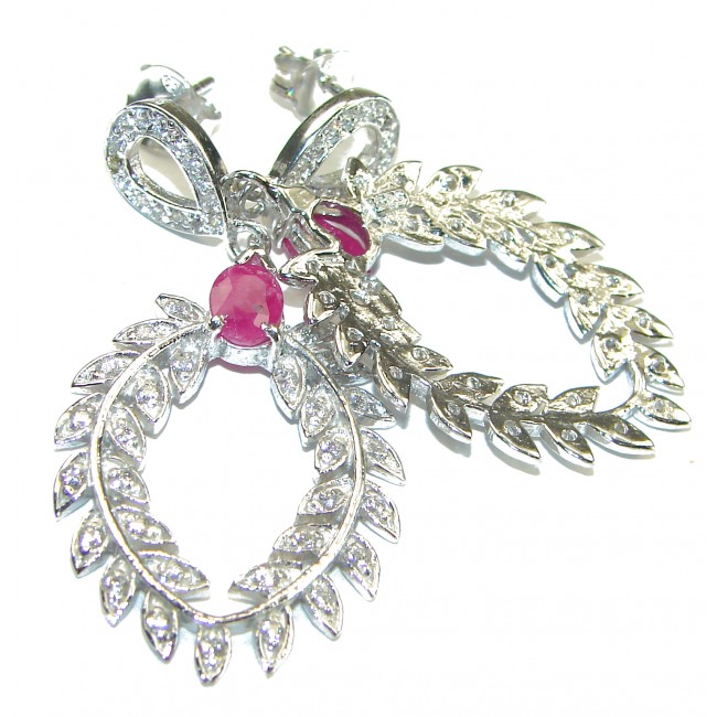 Blooming Rose Ruby .925 Sterling Silver handmade Statement Earrings