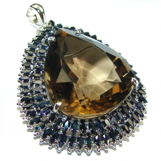 Luxurious Fancy Smoky Topaz Sapphire .925 Sterling Silver handmade Pendant Brooch