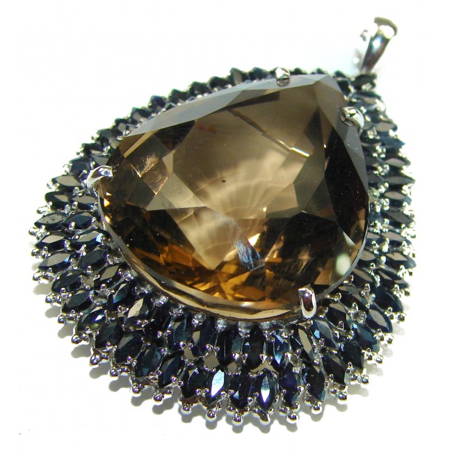 Luxurious Fancy Smoky Topaz Sapphire .925 Sterling Silver handmade Pendant Brooch