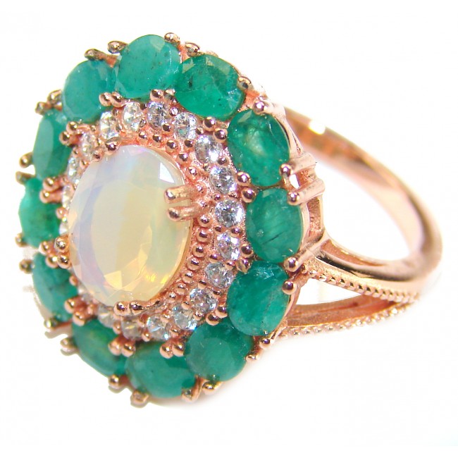 Classic Beauty Genuine 5.5 carat Ethiopian Opal 14K Rose Gold over.925 Sterling Silver handmade Ring size 7