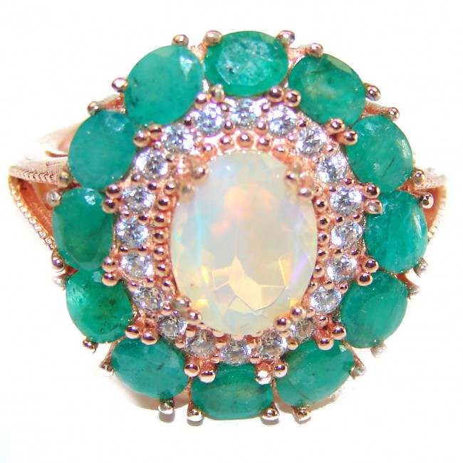 Classic Beauty Genuine 5.5 carat Ethiopian Opal 14K Rose Gold over.925 Sterling Silver handmade Ring size 7