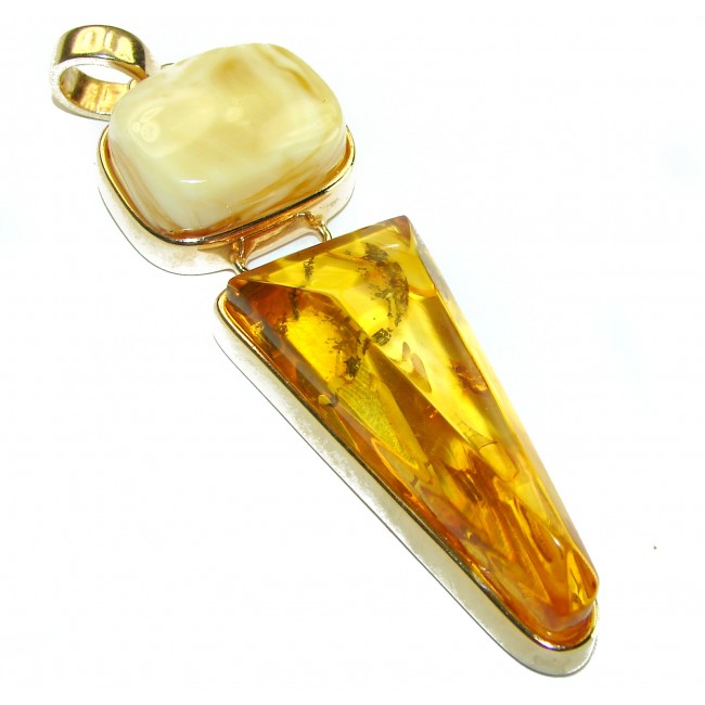 Incredible quality authentic butterscotch Baltic Amber 14k Gold over .925 Sterling Silver handcrafted pendant