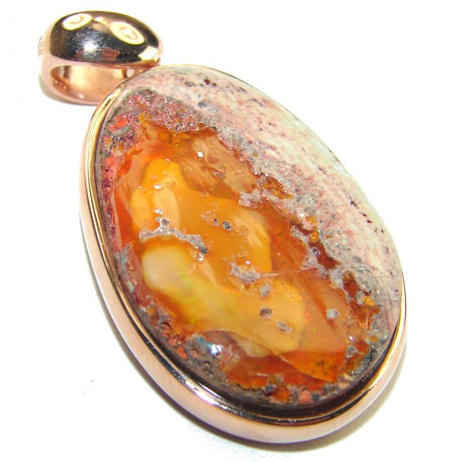 Bonfire Night Natural Mexican Fire Opal 14K Gold over .925 Sterling Silver handmade Pendant