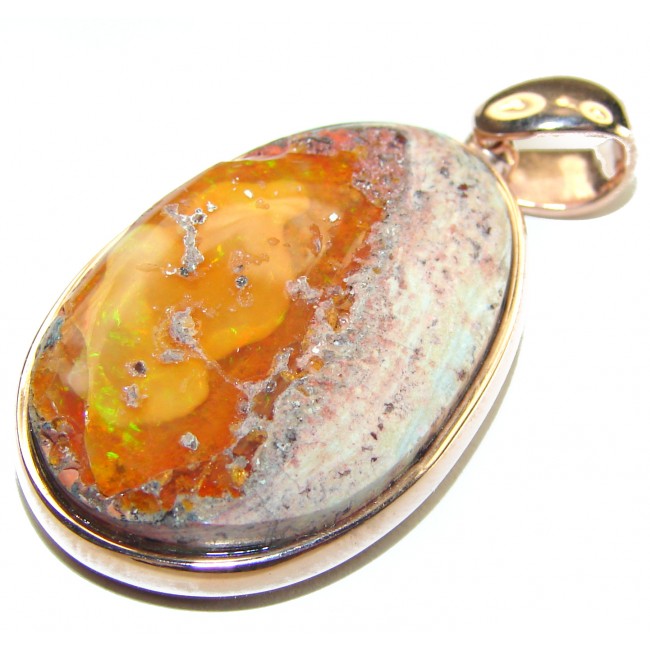 Bonfire Night Natural Mexican Fire Opal 14K Gold over .925 Sterling Silver handmade Pendant