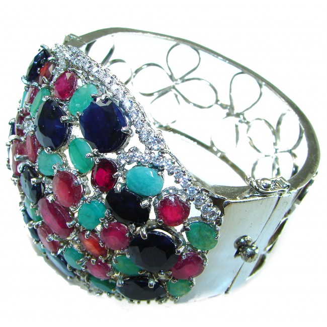 Absolutely Spectacular Multi-Gemstone .925 Sterling Silver handmade bangle Bracelet