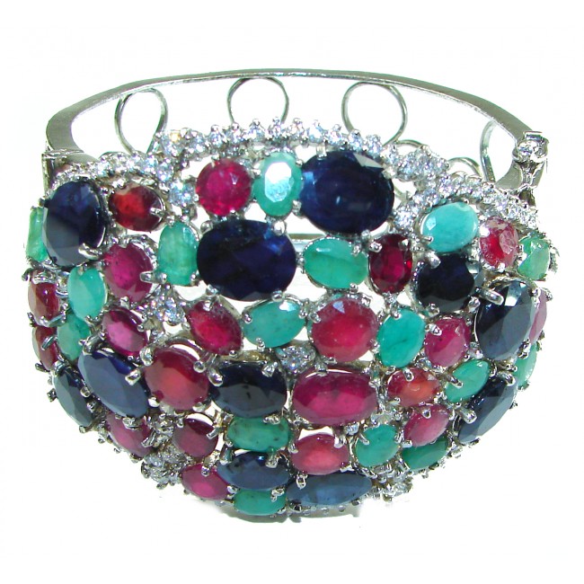 Absolutely Spectacular Multi-Gemstone .925 Sterling Silver handmade bangle Bracelet