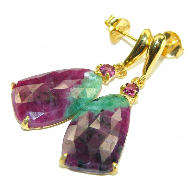 Amazing Ruby In Zoisite 14K Gold over .925 Sterling Silver earrings