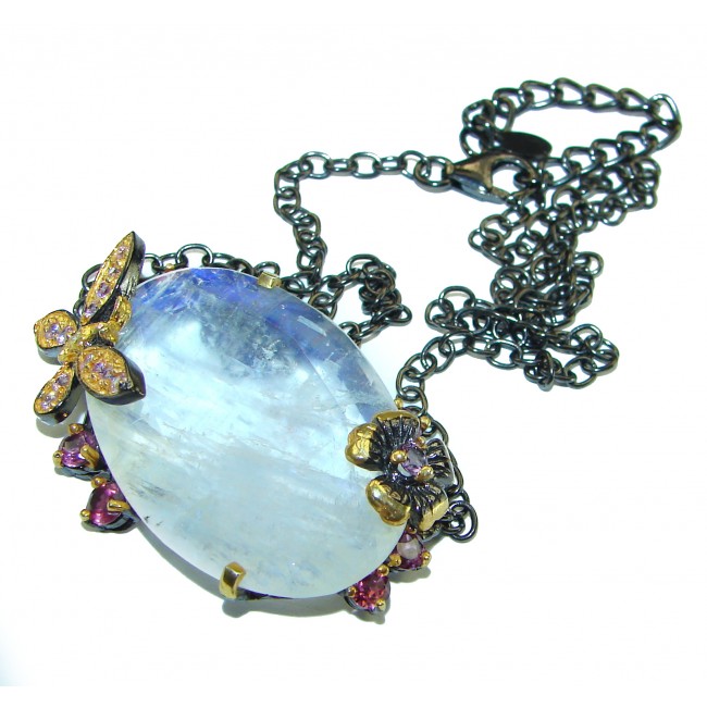 Moonlight Authentic Moonstone black rhodium over .925 Sterling Silver handcrafted necklace