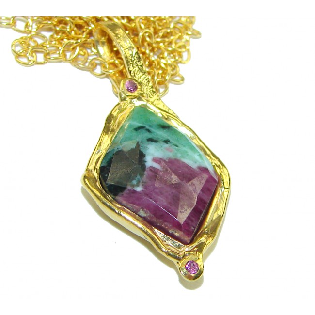 Boho Style Genuine Ruby in Zoisite 14K Gold over .925 Sterling Silver handmade necklace