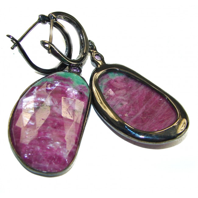 Amazing Ruby In Zoisite black rhodium over .925 Sterling Silver Large earrings