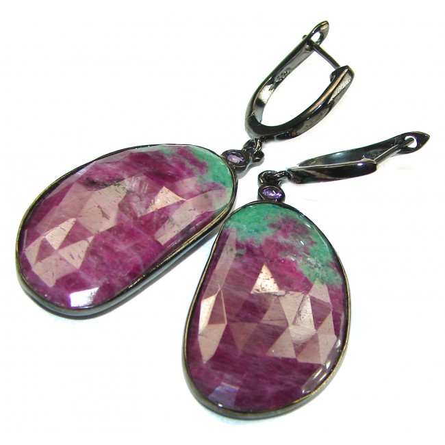 Amazing Ruby In Zoisite black rhodium over .925 Sterling Silver Large earrings